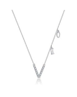 Alphabet V Inspired Design Cubic Zirconia Inlaid Women Wholesale 925 Sterling Silver Necklace