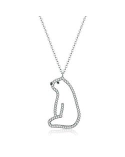 Hollow-out Shining Rhinestone Rimmed Polar Bear Minimalist Wholesale 925 Sterling Silver Necklace