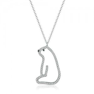 Hollow-out Shining Rhinestone Rimmed Polar Bear Minimalist Wholesale 925 Sterling Silver Necklace