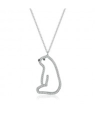 Hollow-out Shining Rhinestone Rimmed Polar Bear Minimalist Wholesale 925 Sterling Silver Necklace