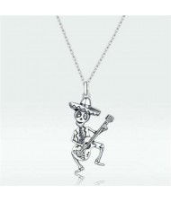 Halloween Fashion Dancing Skull and Guitar Unique Design Wholesale 925 Sterling Silver Jewelry Necklace