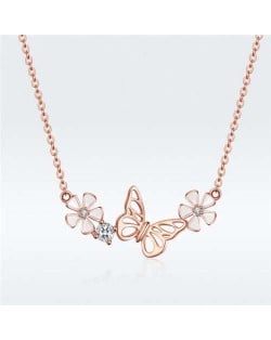 Butterfly and Flowers Combo Design Rose Gold Fashion Wholesale 925 Sterling Silver Jewelry Women Necklace