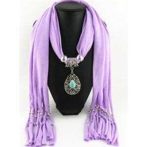 Trendy Metal Water Drop Pendant Scarf Necklace - Violet