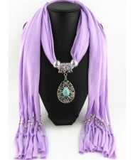 Trendy Metal Water Drop Pendant Scarf Necklace - Violet