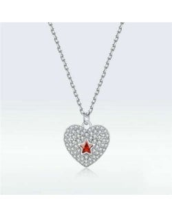 Red Pentagram Inlaid Heart Cubic Zirconia Women Wholesale 925 Sterling Silver Jewelry Women Statement Necklace