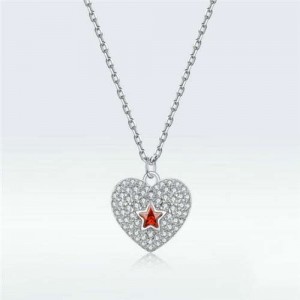 Red Pentagram Inlaid Heart Cubic Zirconia Women Wholesale 925 Sterling Silver Jewelry Women Statement Necklace