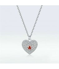 Red Pentagram Inlaid Heart Cubic Zirconia Women Wholesale 925 Sterling Silver Jewelry Women Statement Necklace