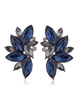 U.S. Fashion Shining Leaves Cool Design Rhinestone Women Wholesale Statement Earrings - Ink Blue