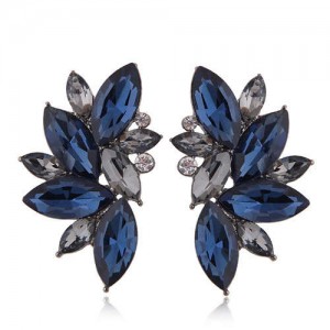U.S. Fashion Shining Leaves Cool Design Rhinestone Women Wholesale Statement Earrings - Ink Blue