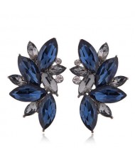 U.S. Fashion Shining Leaves Cool Design Rhinestone Women Wholesale Statement Earrings - Ink Blue