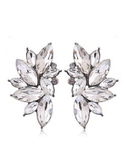U.S. Fashion Shining Leaves Cool Design Rhinestone Women Wholesale Statement Earrings - White