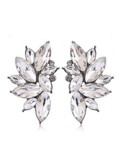 U.S. Fashion Shining Leaves Cool Design Rhinestone Women Wholesale Statement Earrings - White