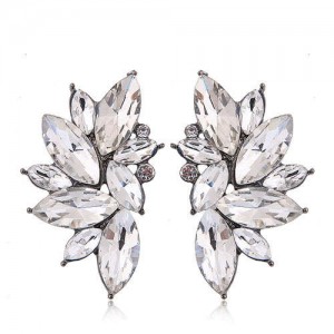 U.S. Fashion Shining Leaves Cool Design Rhinestone Women Wholesale Statement Earrings - White