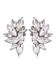 U.S. Fashion Shining Leaves Cool Design Rhinestone Women Wholesale Statement Earrings - White