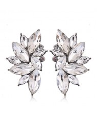 U.S. Fashion Shining Leaves Cool Design Rhinestone Women Wholesale Statement Earrings - White