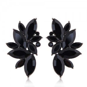 U.S. Fashion Shining Leaves Cool Design Rhinestone Women Wholesale Statement Earrings - Black