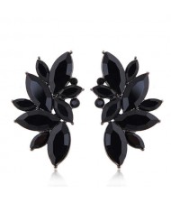 U.S. Fashion Shining Leaves Cool Design Rhinestone Women Wholesale Statement Earrings - Black