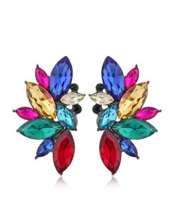 U.S. Fashion Shining Leaves Cool Design Rhinestone Women Wholesale Statement Earrings - Multicolor