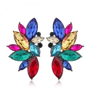 U.S. Fashion Shining Leaves Cool Design Rhinestone Women Wholesale Statement Earrings - Multicolor