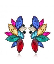 U.S. Fashion Shining Leaves Cool Design Rhinestone Women Wholesale Statement Earrings - Multicolor