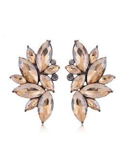 U.S. Fashion Shining Leaves Cool Design Rhinestone Women Wholesale Statement Earrings - Champagne