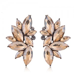 U.S. Fashion Shining Leaves Cool Design Rhinestone Women Wholesale Statement Earrings - Champagne