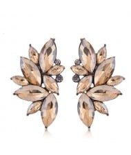 U.S. Fashion Shining Leaves Cool Design Rhinestone Women Wholesale Statement Earrings - Champagne