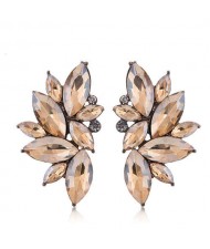 U.S. Fashion Shining Leaves Cool Design Rhinestone Women Wholesale Statement Earrings - Champagne