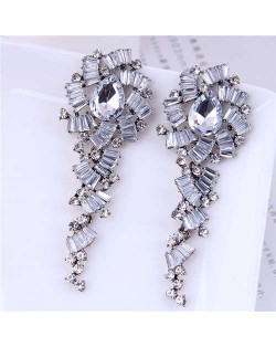 Bold Fashion Dazzling Gorgeous Rhinestone Paved Temperament Women Party Long Wholesale Earrings - White