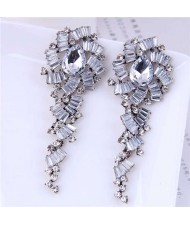 Bold Fashion Dazzling Gorgeous Rhinestone Paved Temperament Women Party Long Wholesale Earrings - White