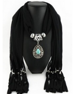 Trendy Metal Water Drop Pendant Scarf Necklace - Black