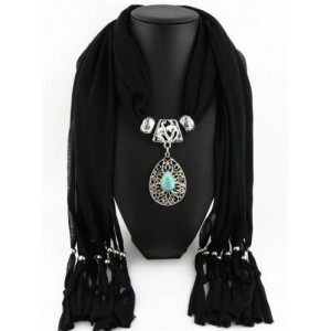 Trendy Metal Water Drop Pendant Scarf Necklace - Black