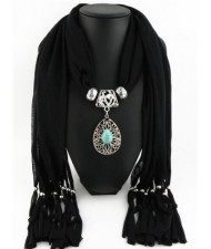 Trendy Metal Water Drop Pendant Scarf Necklace - Black