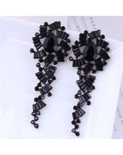 Bold Fashion Dazzling Gorgeous Rhinestone Paved Temperament Women Party Long Wholesale Earrings - Black