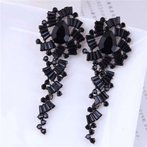 Bold Fashion Dazzling Gorgeous Rhinestone Paved Temperament Women Party Long Wholesale Earrings - Black