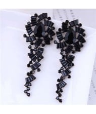 Bold Fashion Dazzling Gorgeous Rhinestone Paved Temperament Women Party Long Wholesale Earrings - Black