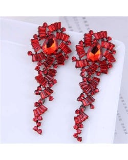 Bold Fashion Dazzling Gorgeous Rhinestone Paved Temperament Women Party Long Wholesale Earrings - Red