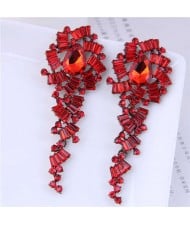 Bold Fashion Dazzling Gorgeous Rhinestone Paved Temperament Women Party Long Wholesale Earrings - Red