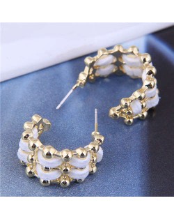 Korean Fashion Unique Curve Design Artistic Style Wholesale Women Earrings - White