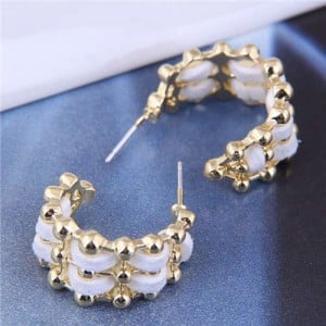 Korean Fashion Unique Curve Design Artistic Style Wholesale Women Earrings - White