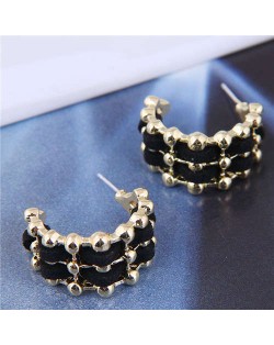 Korean Fashion Unique Curve Design Artistic Style Wholesale Women Earrings - Black