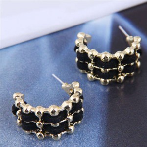 Korean Fashion Unique Curve Design Artistic Style Wholesale Women Earrings - Black