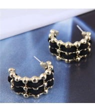 Korean Fashion Unique Curve Design Artistic Style Wholesale Women Earrings - Black