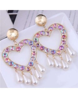 Glistening Rhinestone Heart Shape Water Drop Tassel High Fashion Women Wholesale Earrings