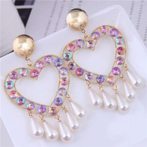 Glistening Rhinestone Heart Shape Water Drop Tassel High Fashion Women Wholesale Earrings