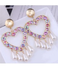 Glistening Rhinestone Heart Shape Water Drop Tassel High Fashion Women Wholesale Earrings