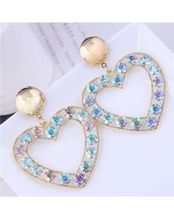 Colorful Rhinestone Embellished Shining Sweet Style Peach Heart Wholesale Earrings