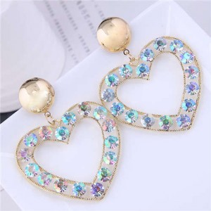 Colorful Rhinestone Embellished Shining Sweet Style Peach Heart Wholesale Earrings