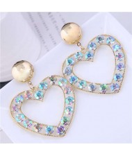 Colorful Rhinestone Embellished Shining Sweet Style Peach Heart Wholesale Earrings