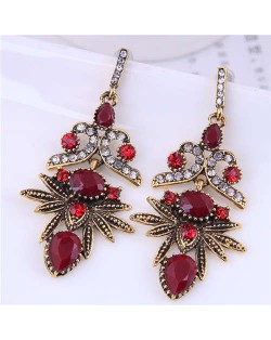 Ethnic Style Wholesale Vintage Color Alloy Exaggerated Flower Dangle Earrings - Red